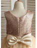 Matte Sequin Champagne Tulle Knee Length Flower Girl Dress